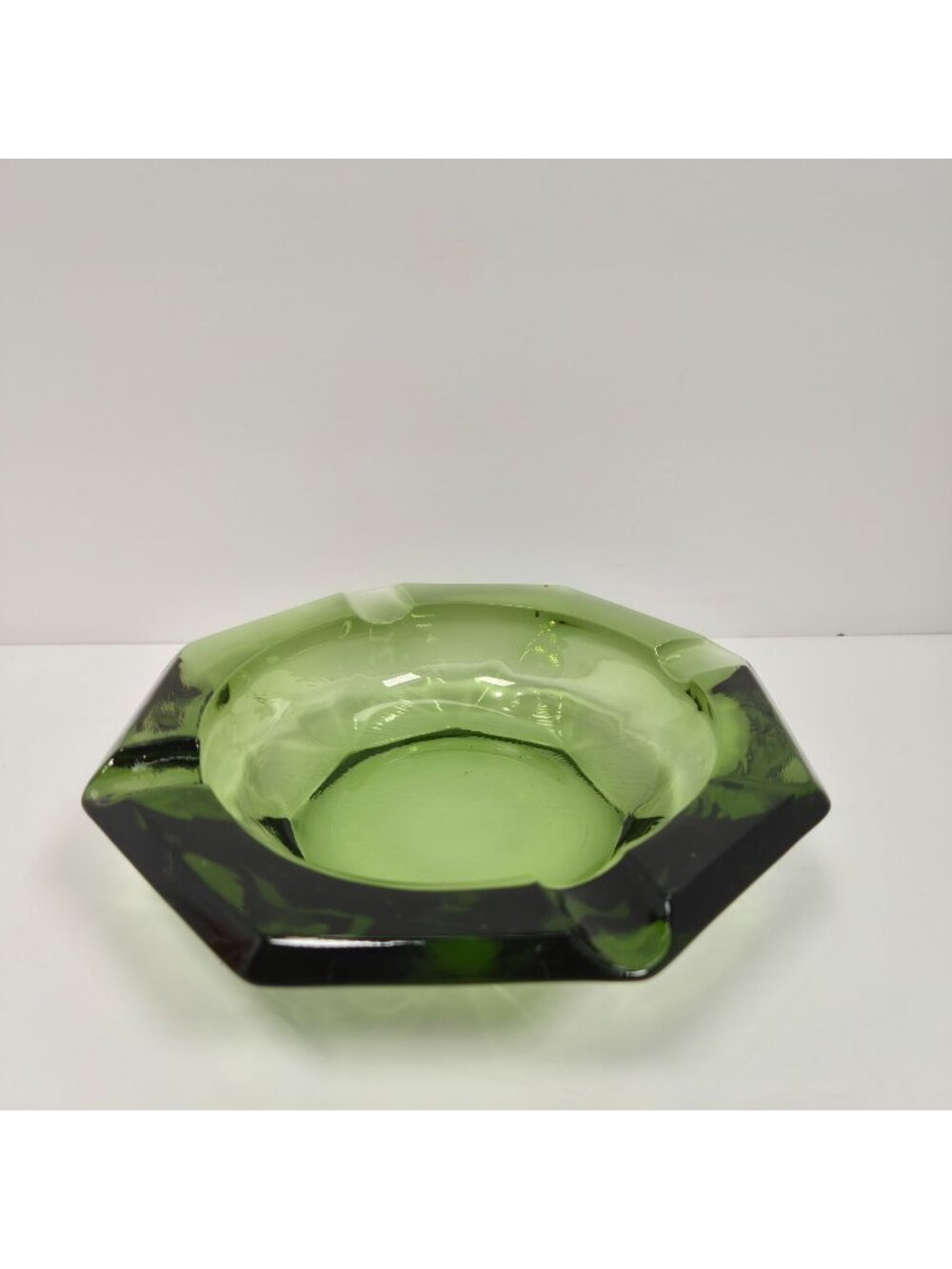 Vintage MCM Emerald Green Octagonal 4 Slot Glass Ashtray